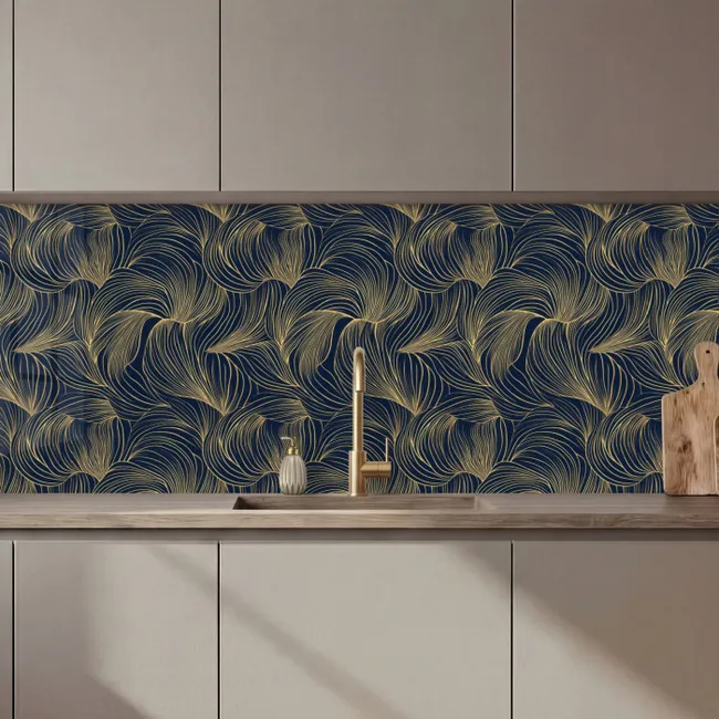 Abstract - Lijnen - Blauw - Goud keuken achterwand 2 middel 871 zz_3dshopping