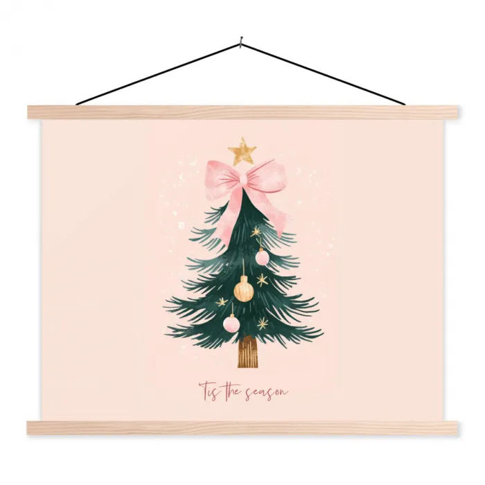 Christmas Season - Kerst - Kerstboom - Roze textielposter latten blank klein -3d