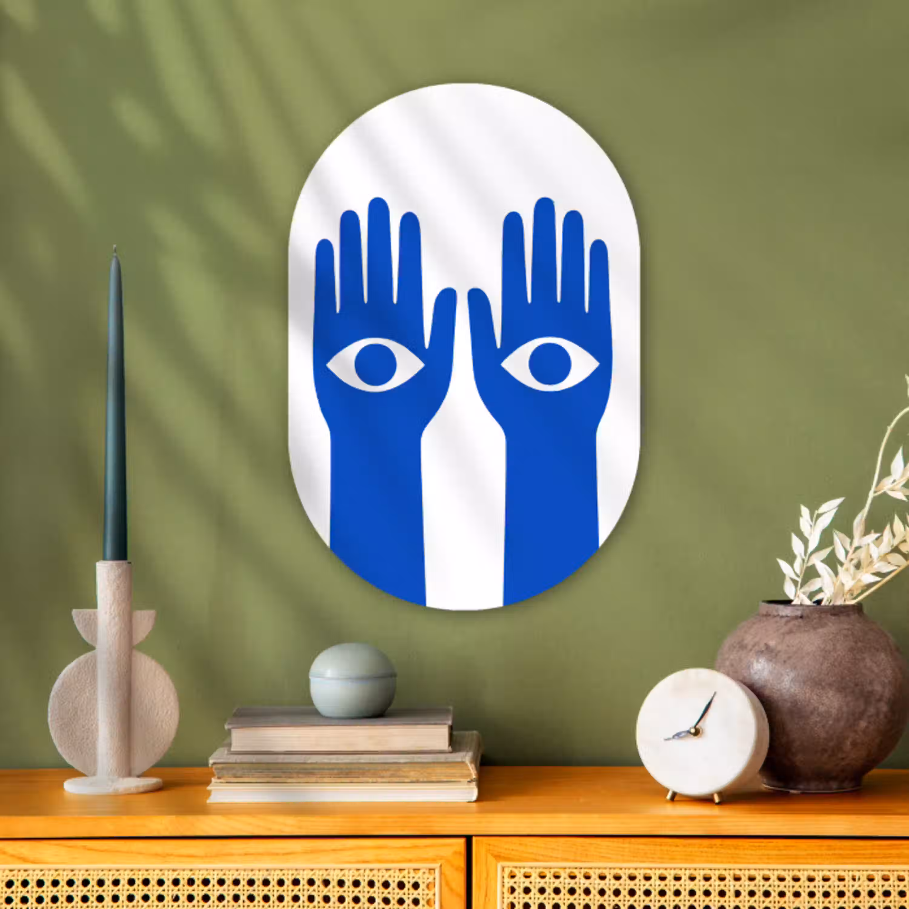 Handen - Twee - Ogen - Blauw Wandcirkel Ovaal Forex klein -sfeer2