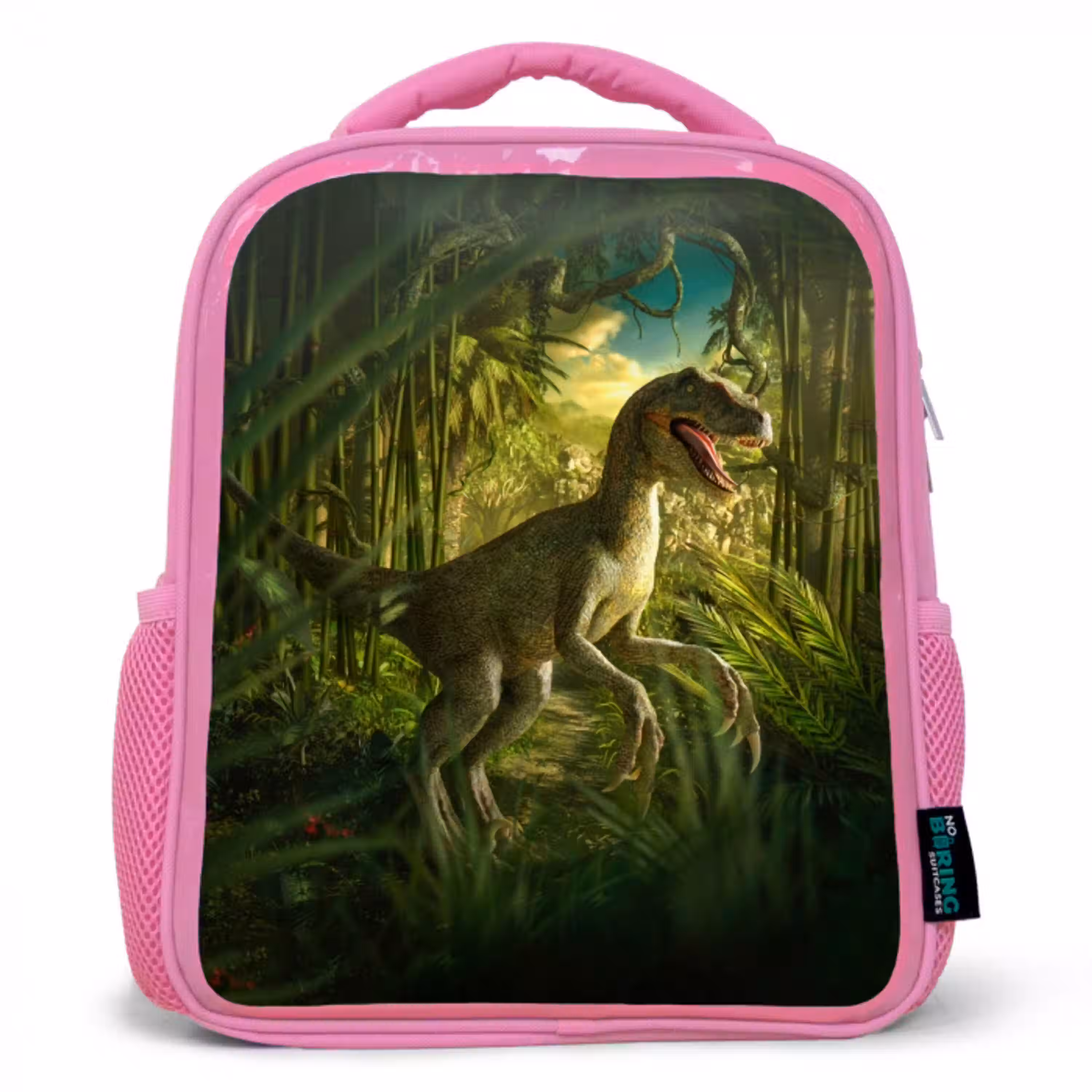 Dinosaurus - Planten - Groen - Illustratie - Kinderen - Jongens Kinderrugzak - Roze middel -3d