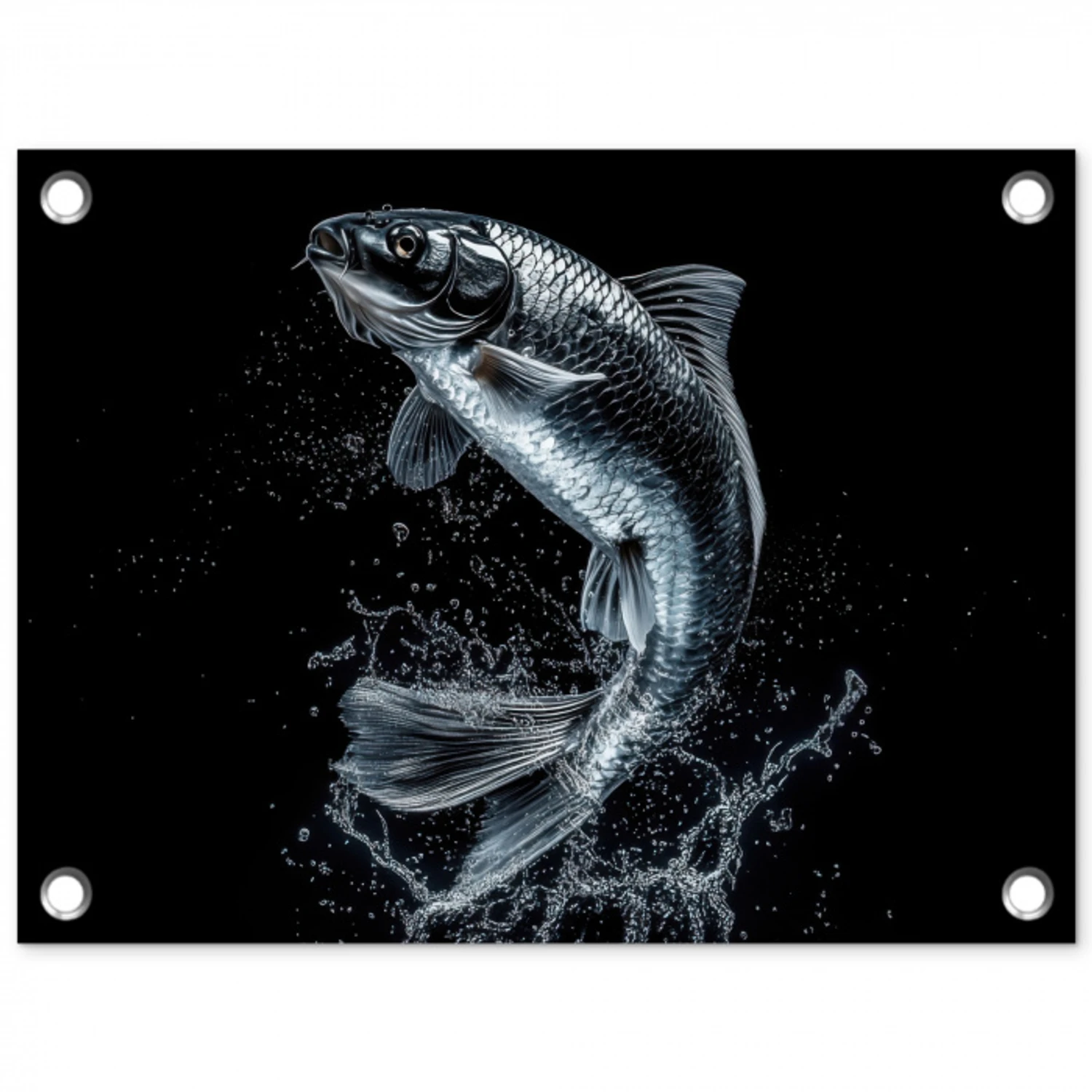 Vis - Koi - Zwart - Water tuinposter los doek klein -3d