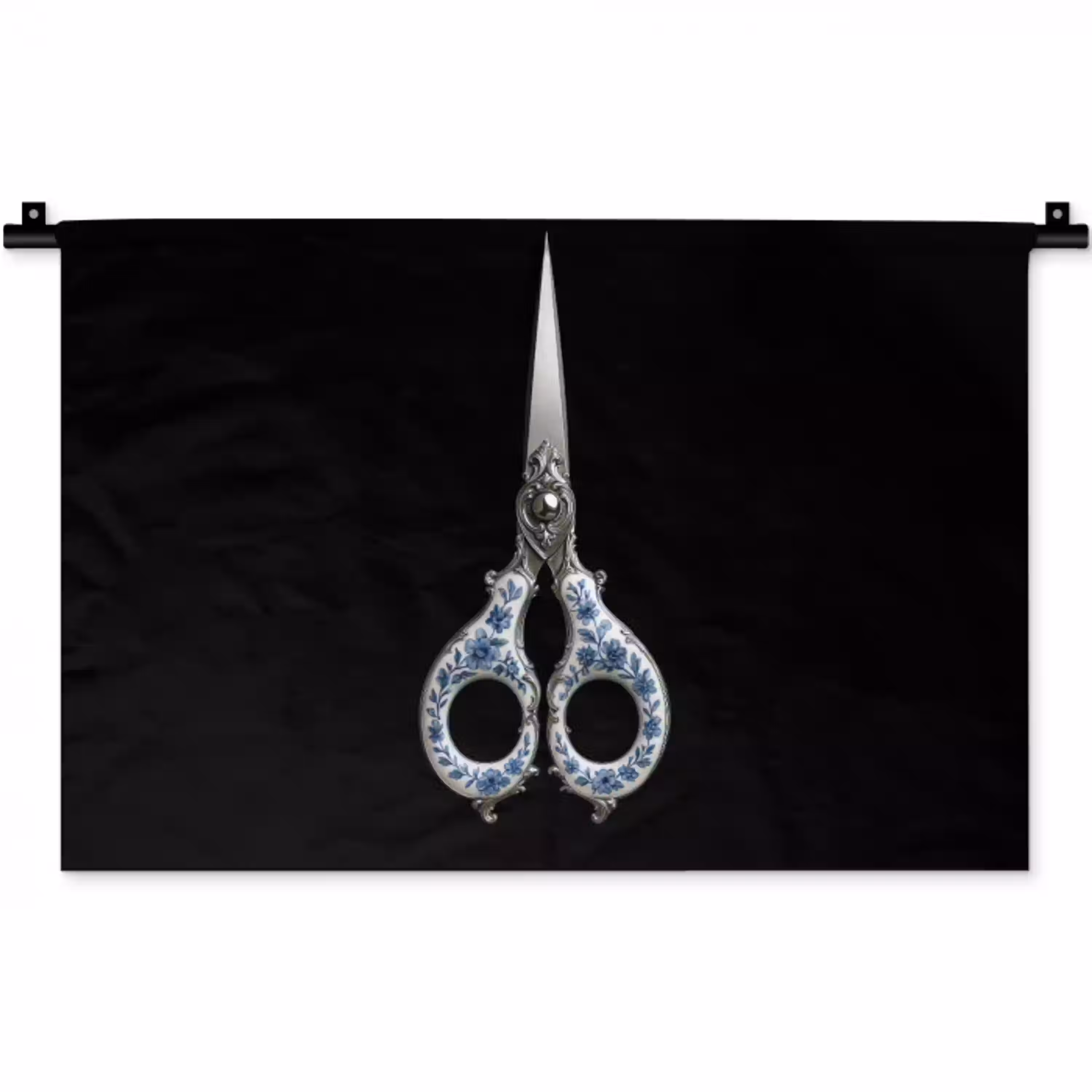 Schaar - Delfts blauw - Zwart Wandkleed katoen klein -zz3d