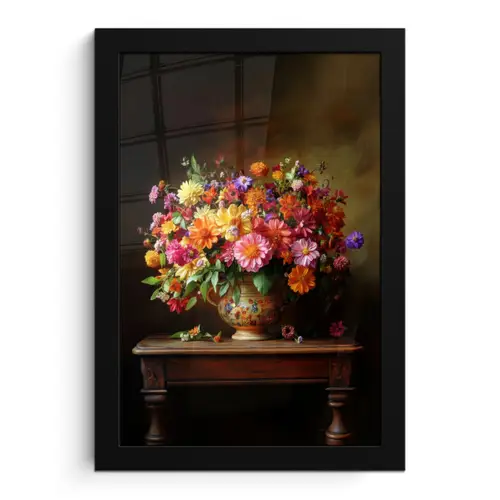 Kleuren - Boeket - Vaas - Hout fotolijst zwart zonder passe partout klein -3d
