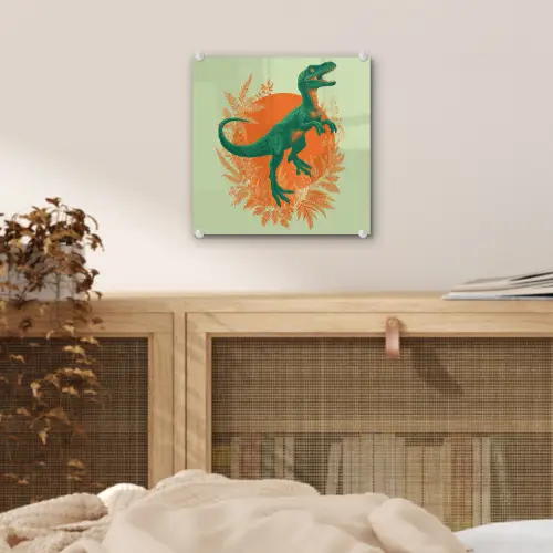 Dinosaurus - Groen - Planten - Cirkel plexiglas 5mm klein -sfeer4