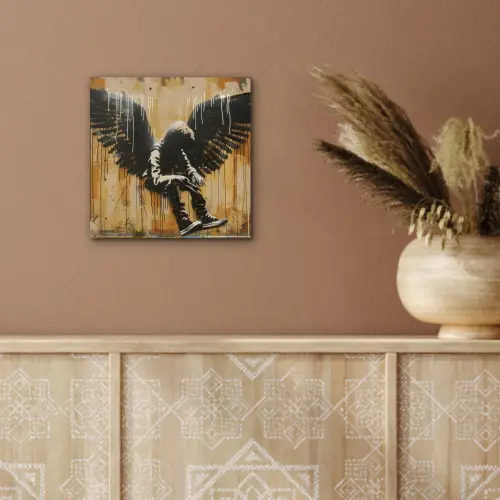 Graffiti - Kunst - Vleugels - Street art - Banksy aluminium wit klein -sfeer4