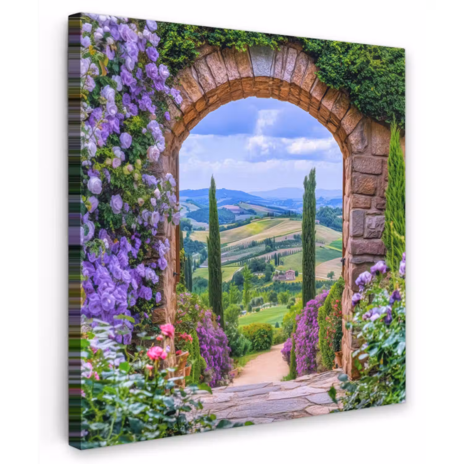 Canvas schilderij - Doorkijk - Toscane - Landschap - Poort