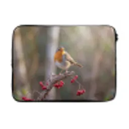 Roodborst - Tak - Bessen - Natuur laptophoes neopreen klein -3d