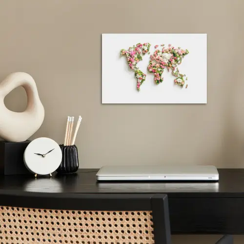 Wereldkaart - Bloemen - Subtiel poster papier klein -sfeer1
