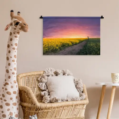Bloemen - Weg - Lucht - Geel - Paars - Zonsondergang - Natuur Wandkleed katoen klein -wsfeer5_kind