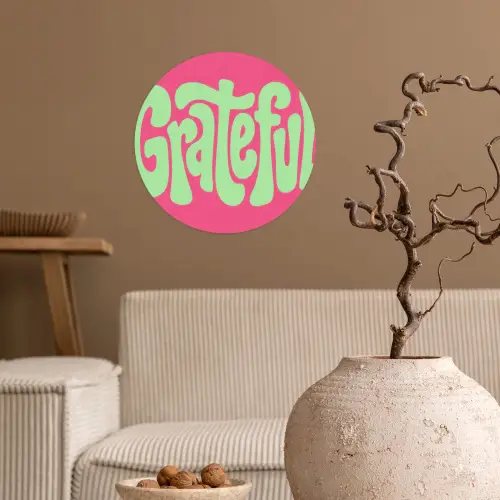 Grateful - Groen - Grafisch - Vloeiend Wandcirkel behangsticker klein -sfeer1