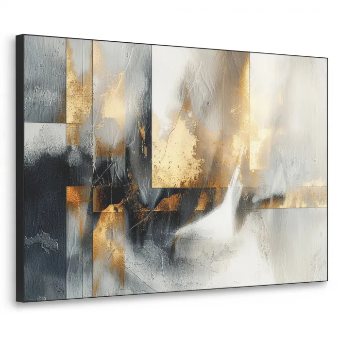 Kunst - Goud - Zilver - Abstract Textielframe zwart klein -3d