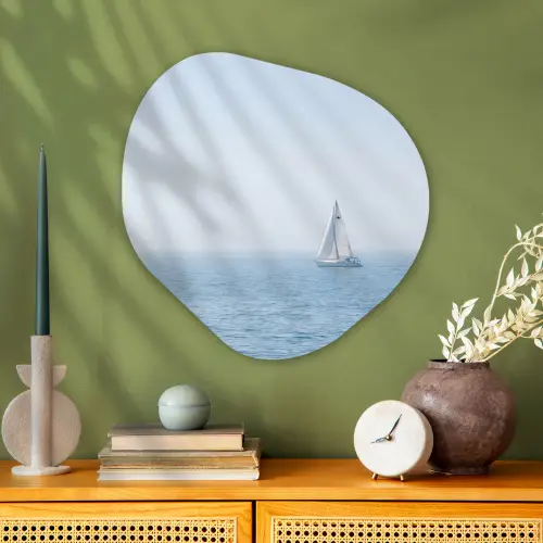 Horizon - Zeilboot - Zee Wandcirkel Organisch Aluminium middel -sfeer2