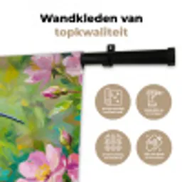 Kolibrie - Bloemen - Natuur - Kleurrijk Wandkleed katoen klein -sfeer2