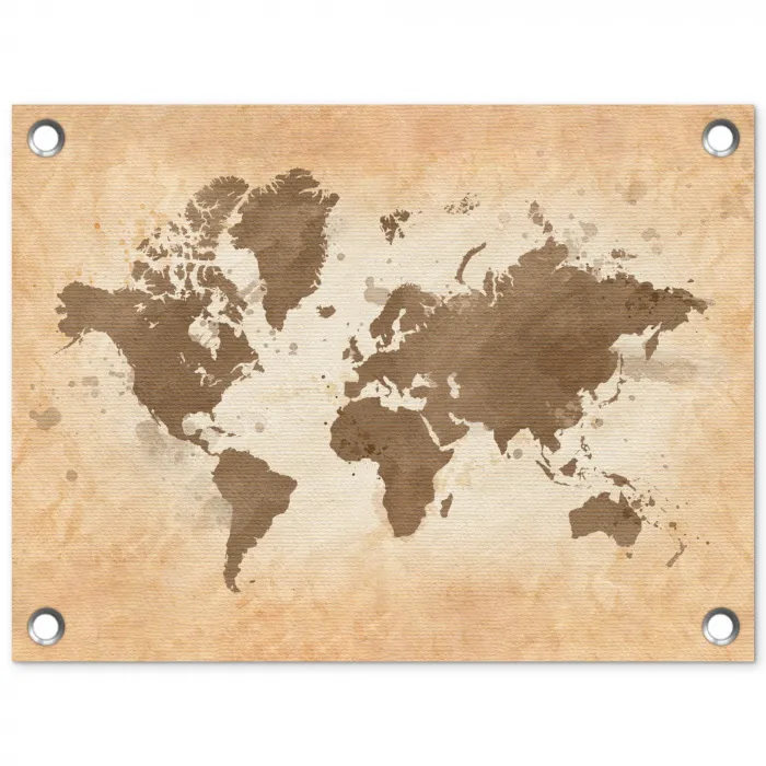 Wereldkaart - Beige - Bruin tuinposter los doek klein -3d