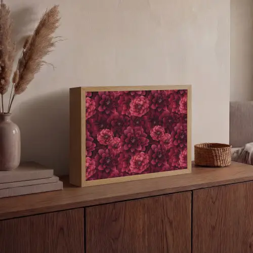 Dahlias - Bloemen - Rood Light Box met batterij (Wandlamp) middel 907 -sfeer2