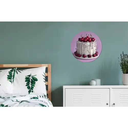 Taart - Kersen - Juwelen - Rood Wandcirkel aluminium klein -slaapkamer