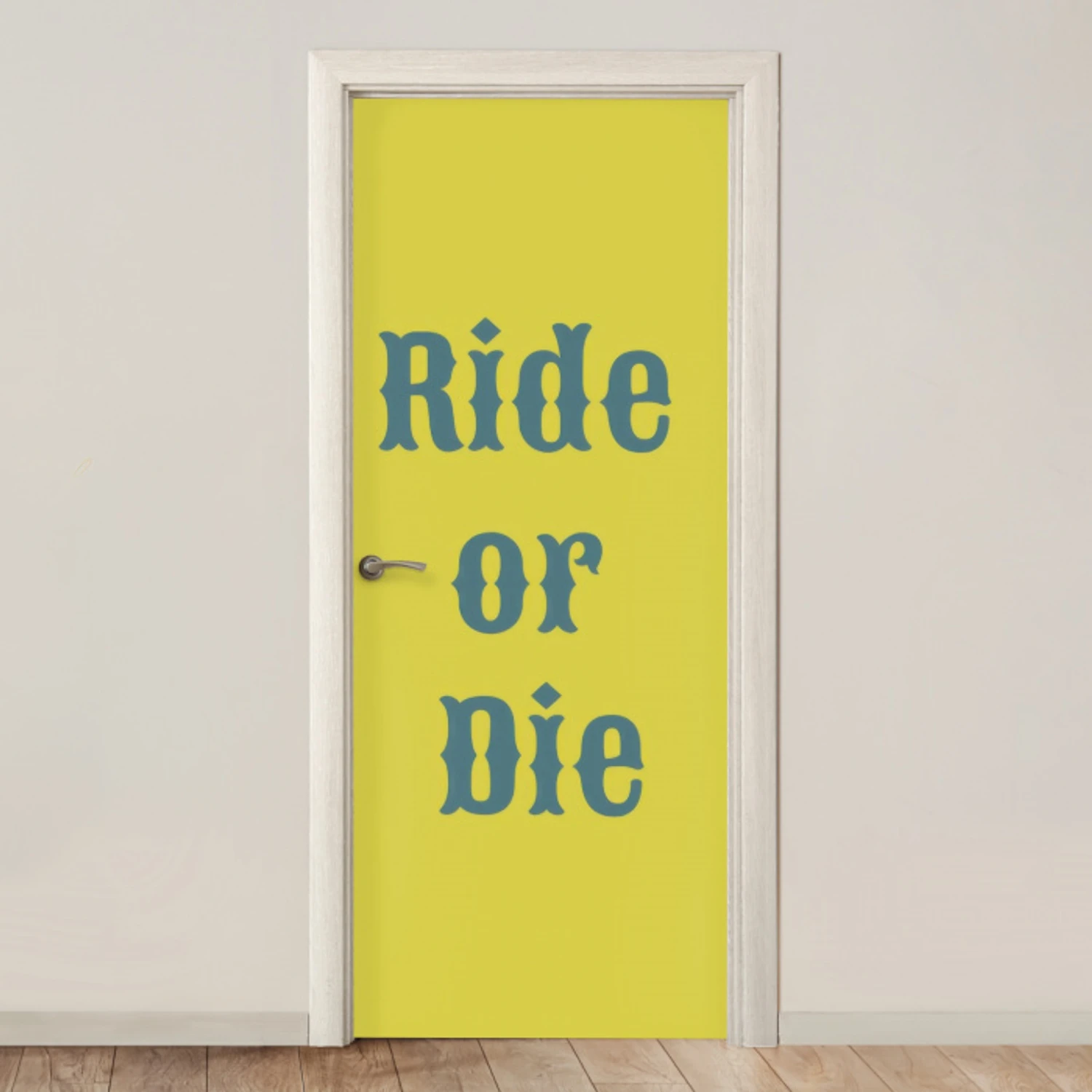 Ride or die - Geel - Blauw deurposter klein -3d_beige