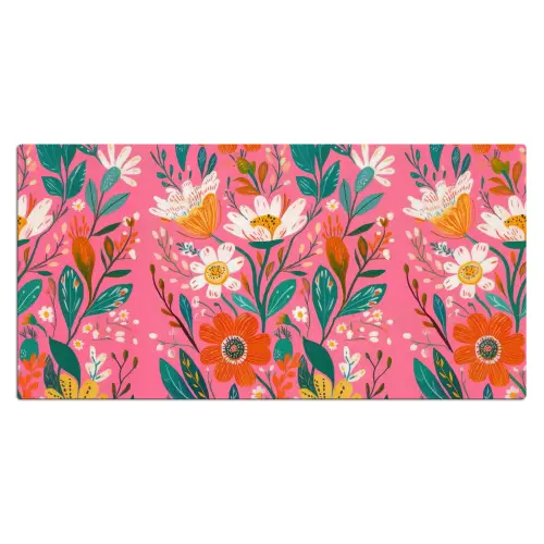 Roze - Bloemen - Wit - Oranje Muismat XXL klein -3d_leeg