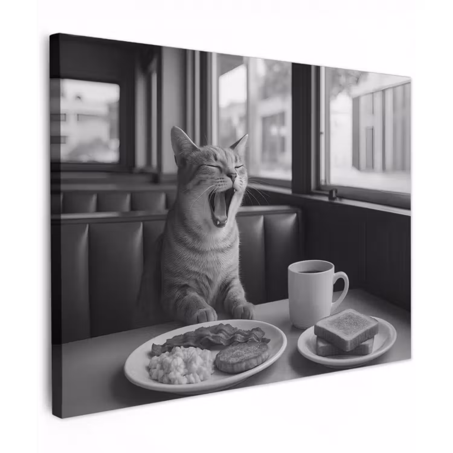 Leinwandbild - Katze - Kaffee - Brot - Schwarz