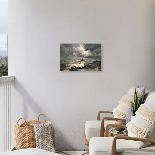 Vuurtoren - Golven - Storm Tuinposter op houten frame 2 cm dik klein -sfeer1