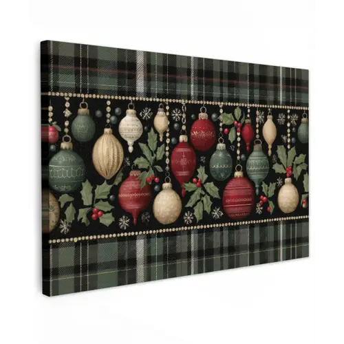 Kerstballen - Rood - Hulsttakken - Patroon canvas 2cm klein -z3d