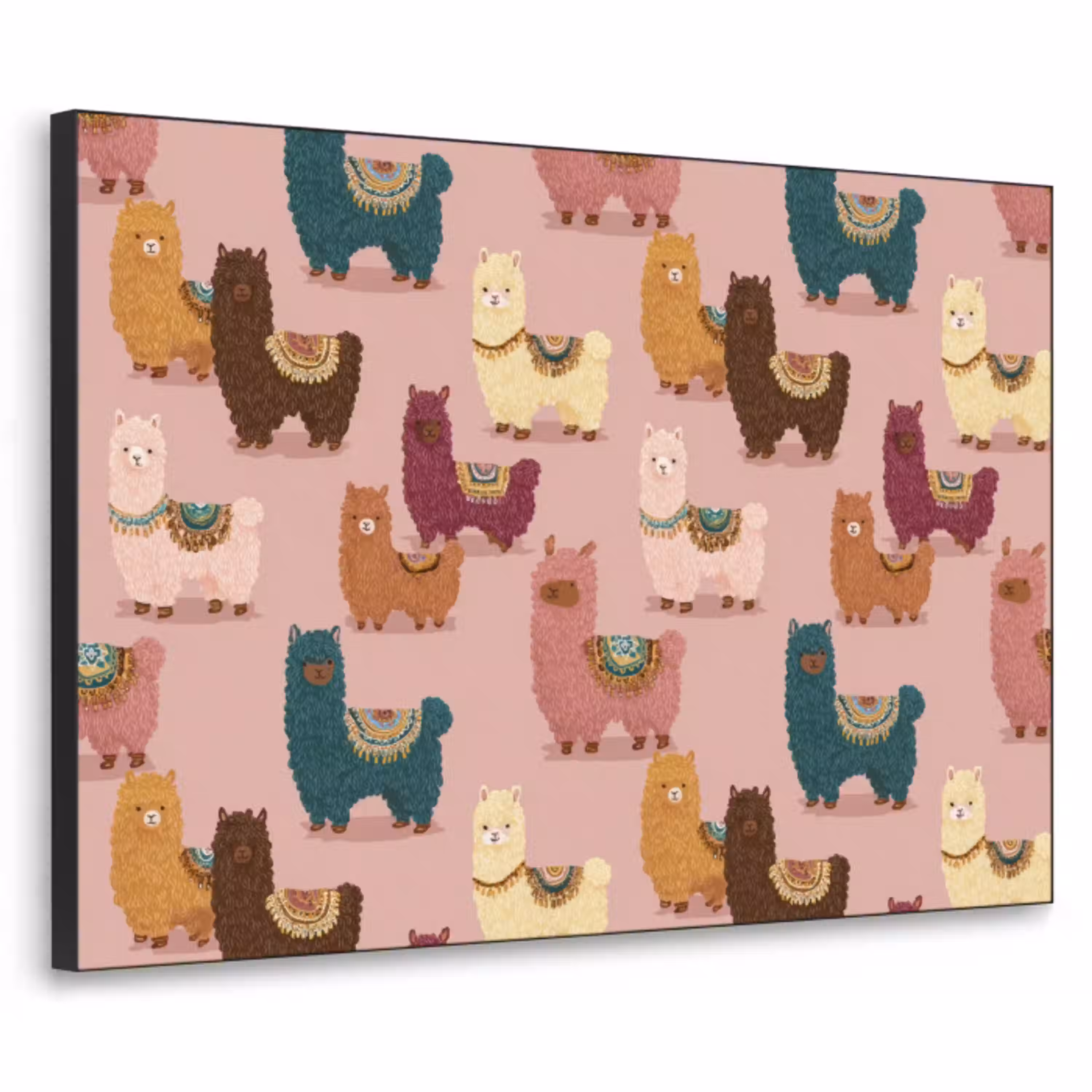 Alpaca's - Patroon - Kleurrijk Textielframe zwart klein 947 -3d
