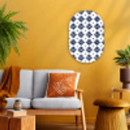 Tegelmotief - Blauw - Wit - Bloem Wandcirkel Ovaal Forex klein 630 -sfeer4