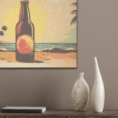 Bierfles - Zonsondergang - Palmbomen - Zee PET vilt klein -sfeer6_closeup