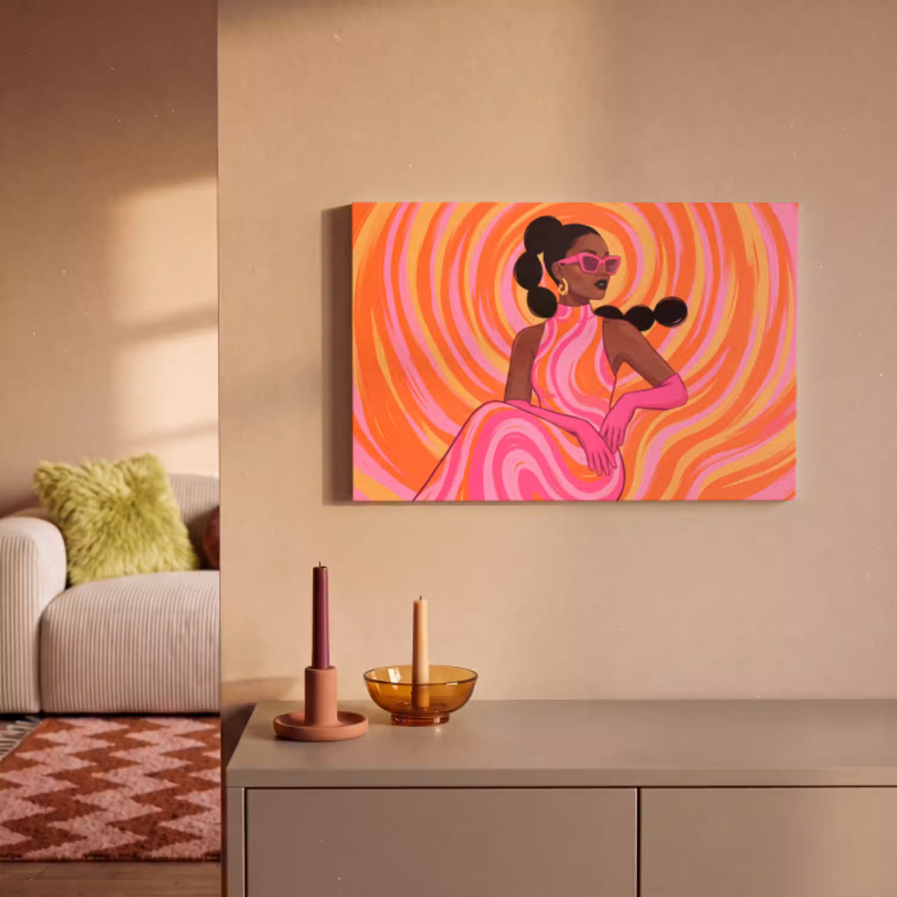 Vrouw - Portret - Kunst - Abstract - Roze canvas 2cm klein -sfeer1