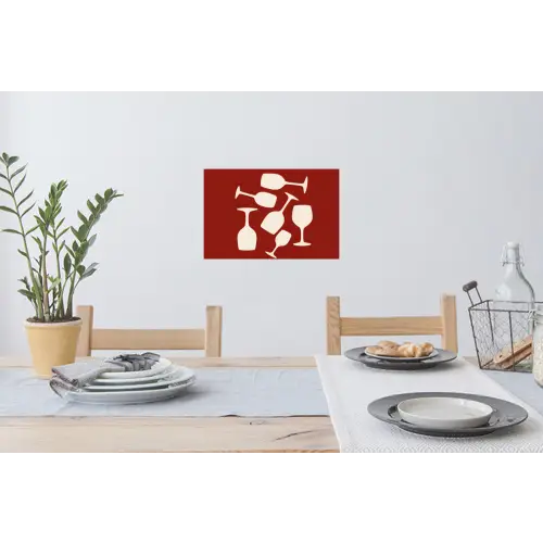 Wijnglazen - Silhouetten - Wit Muursticker klein -eettafel