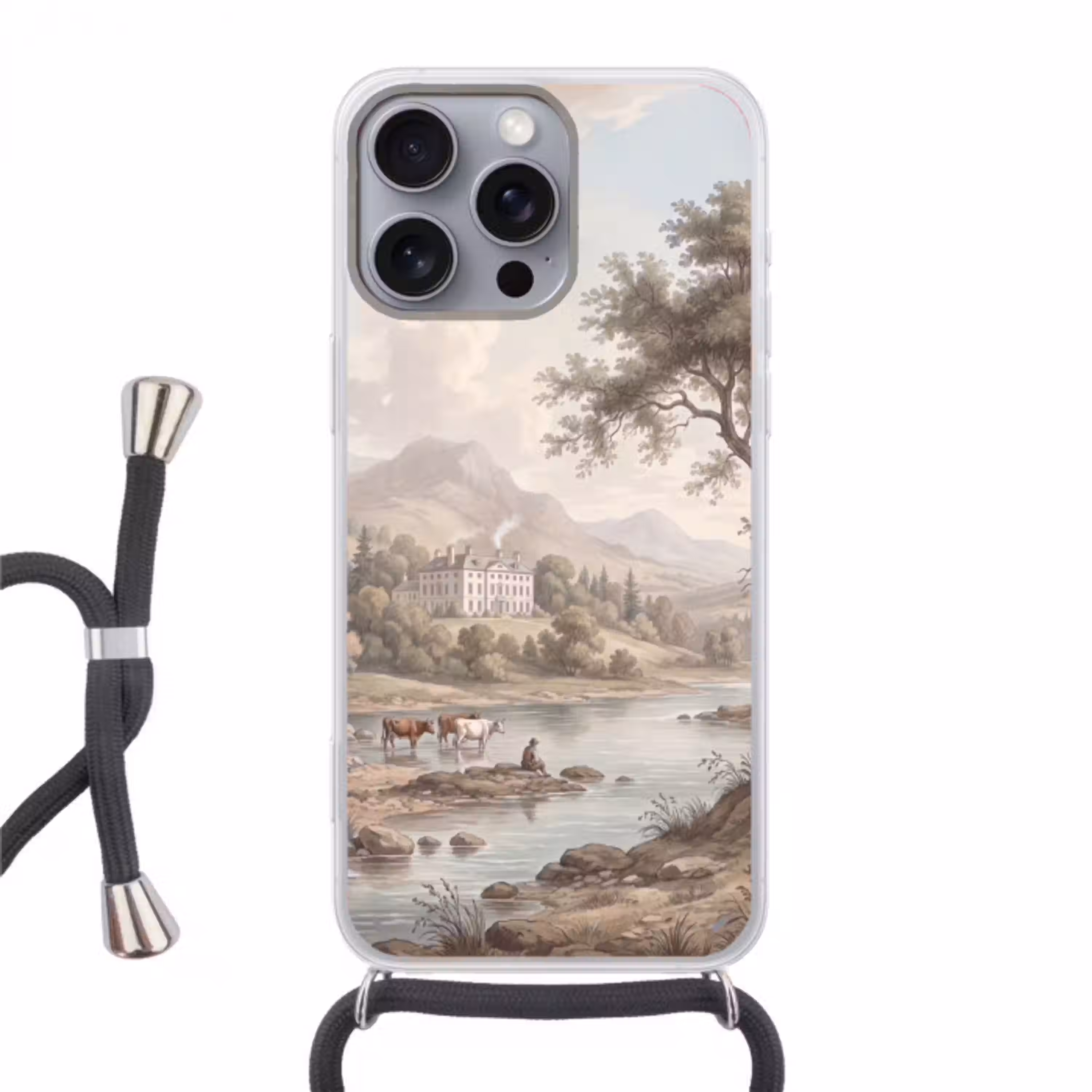 Landhuis - Rivier - Vee Hoesje iPhone 16 Pro Max met koord klein -3d