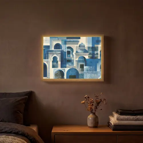 Abstract - Islamitisch - Blauw - Wit Light Box met batterij (Wandlamp) middel -sfeer4
