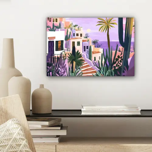 Huizen - Minimalistisch - Palmbomen - Kust canvas 2cm klein -sfeer6