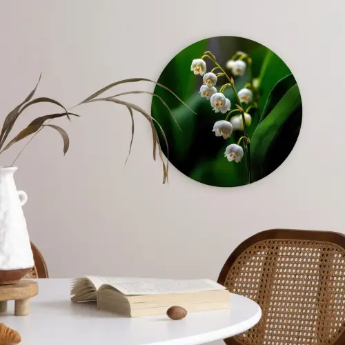 Bloemen - Wit - Bladeren - Lelietjes Wandcirkel kunststof plaat 5mm dik klein -sfeer4