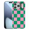 Schaakbord patroon - Groen - Roze - Blokjes Telefoonhoesje iPhone 17 Pro klein -3d