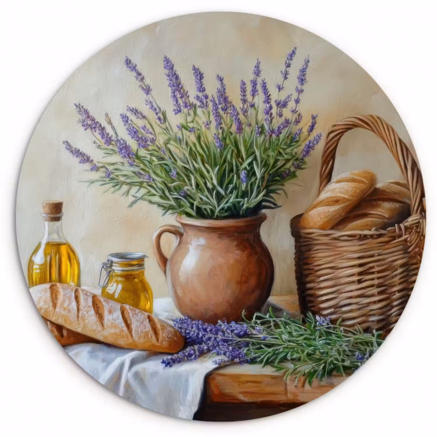 Forexbild Rund - Lavendel - Brot - Stilleben