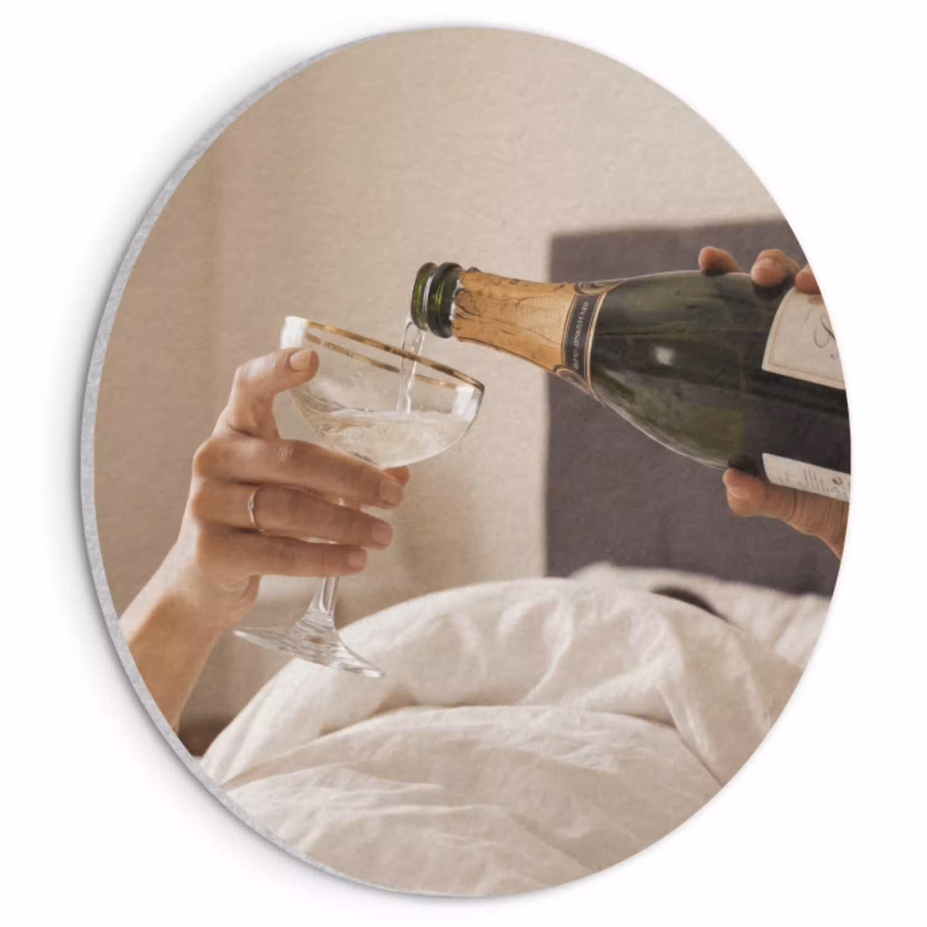 Champagne - Bed - Bubbels Akoestische PET Vilt - Rond klein -3d