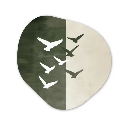 Japandi - Vogel - Groen Wandcirkel Organisch Forex 3mm klein -3d