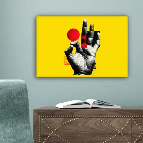 Hand - Rode cirkel - Geel canvas 2cm klein -sfeer4