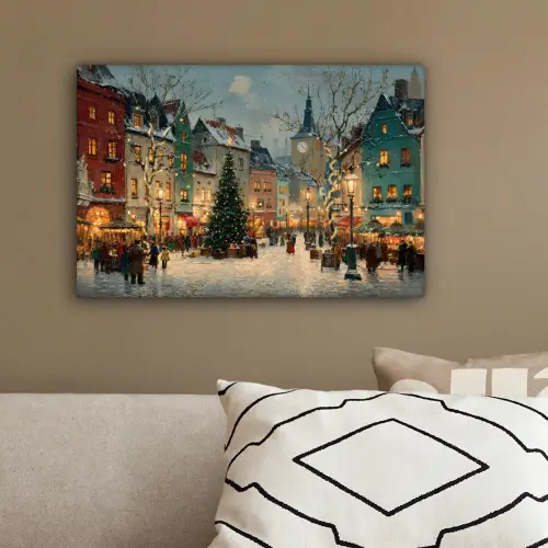 Kerstsfeer - Stadsplein - Kleurrijk canvas 2cm klein -sfeer3