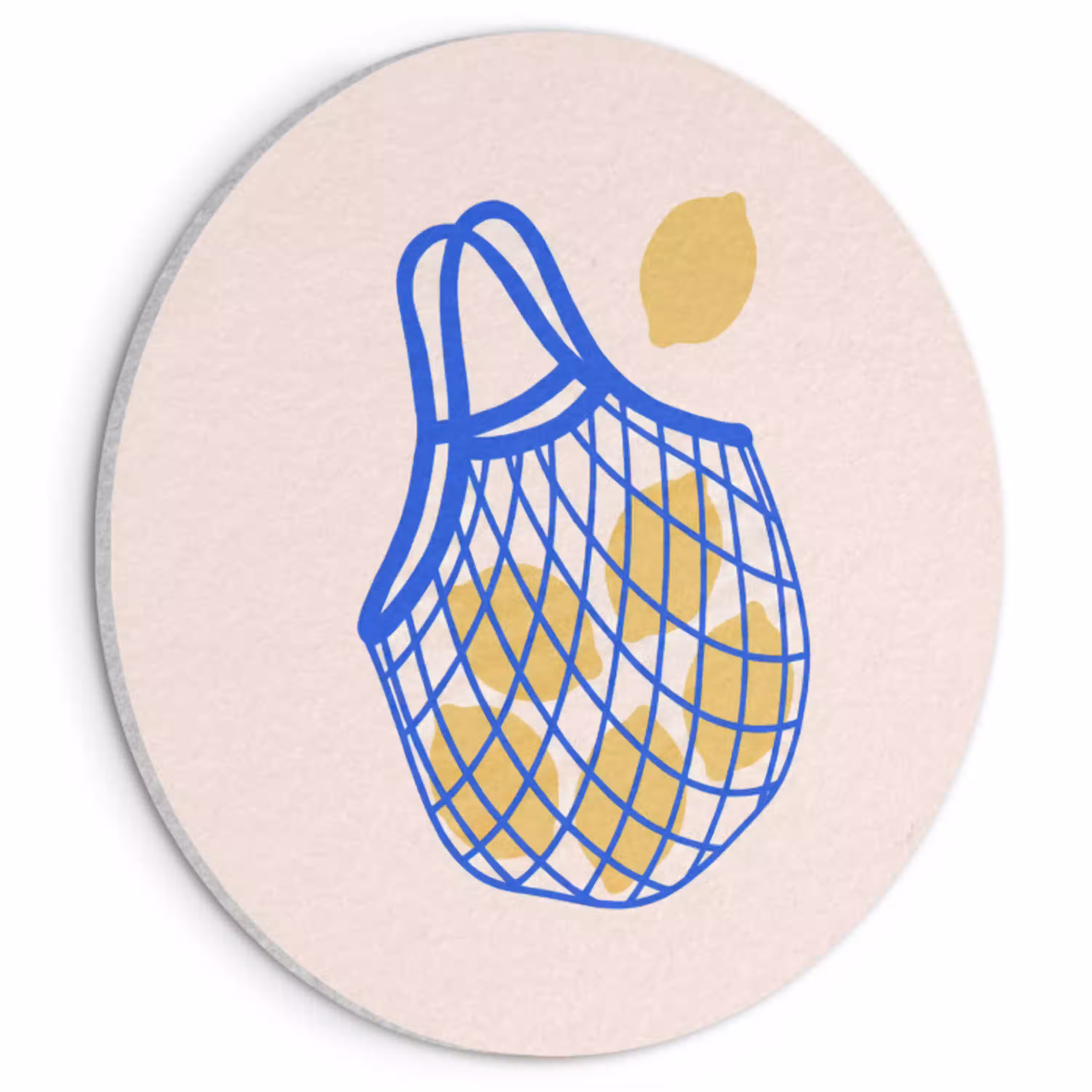 Eten - Citroen - Boodschappen - Abstract - Geel - Blauw Akoestische PET Vilt - Rond klein -3d