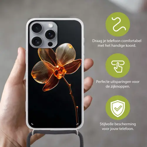 Orchidee - Doorzichtig - Bloem Hoesje iPhone 16 Pro Max met koord klein -sfeer2_NL