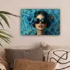 Vrouw - Bloemen - Vlinders - Blauw - Abstract canvas 2cm klein -sfeer1