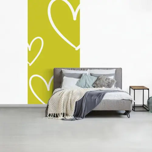 Groen - Hartjes - Wit fotobehang vinyl groot -slaapkamer