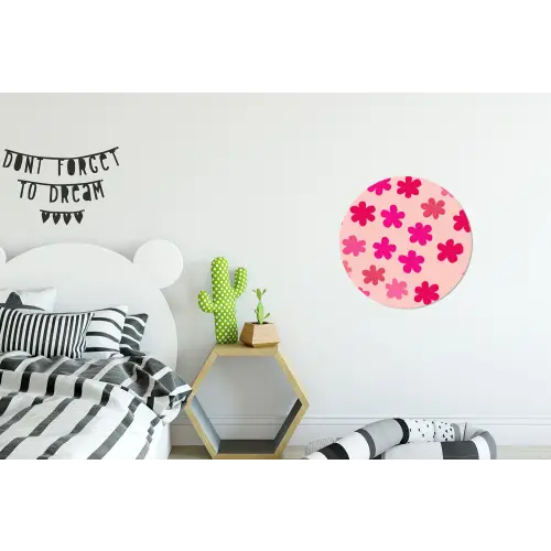 Bloemen - Patroon - Roze Wandcirkel aluminium klein -kinderkamer