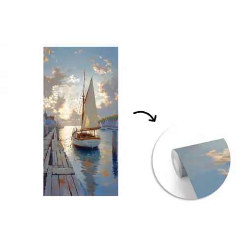 Zeilboot - Zon - Pier - Hout fotobehang vinyl groot -3d