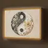 Yin Yang - Bloemen - Zwart - Wit - Vintage Light Box met batterij (Wandlamp) middel -z3d_website