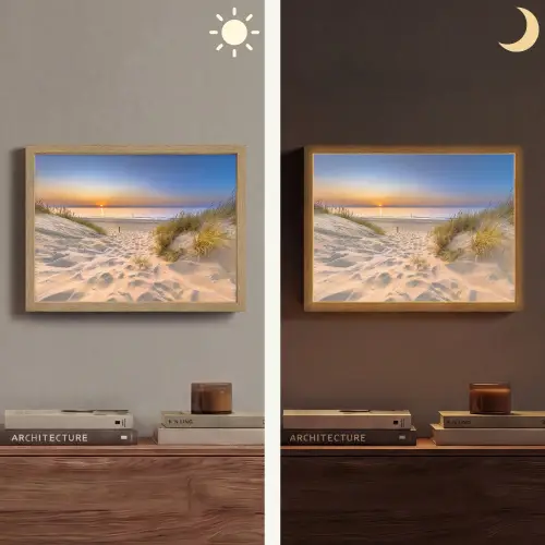 Duin - Zonsondergang - Horizon - Strand - Gras Light Box met batterij (Wandlamp) middel -sfeer3
