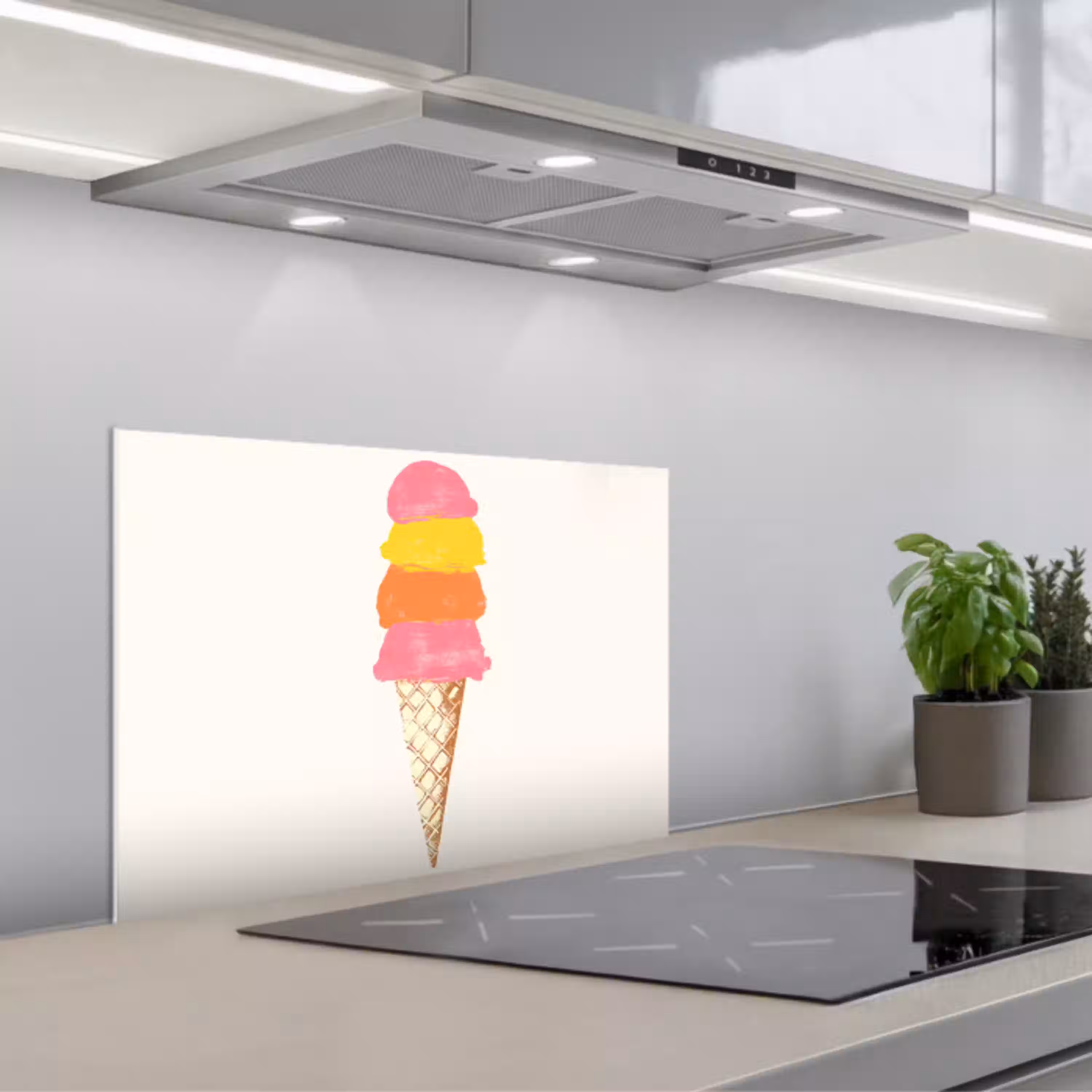 Schepijs - Hoorntje - Illustratie - Minimalistisch keuken achterwand spatscherm klein -3d_schuin