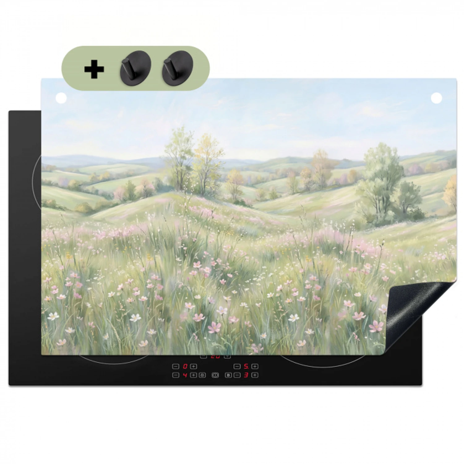Bloemen veld - Bloemen - Groen Inductie beschemer met haakjes klein -3d